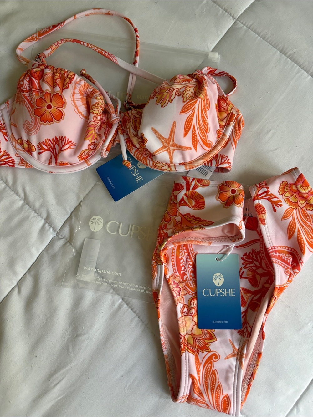 Cupshe Pink Orange Floral Starfish Bikini Set